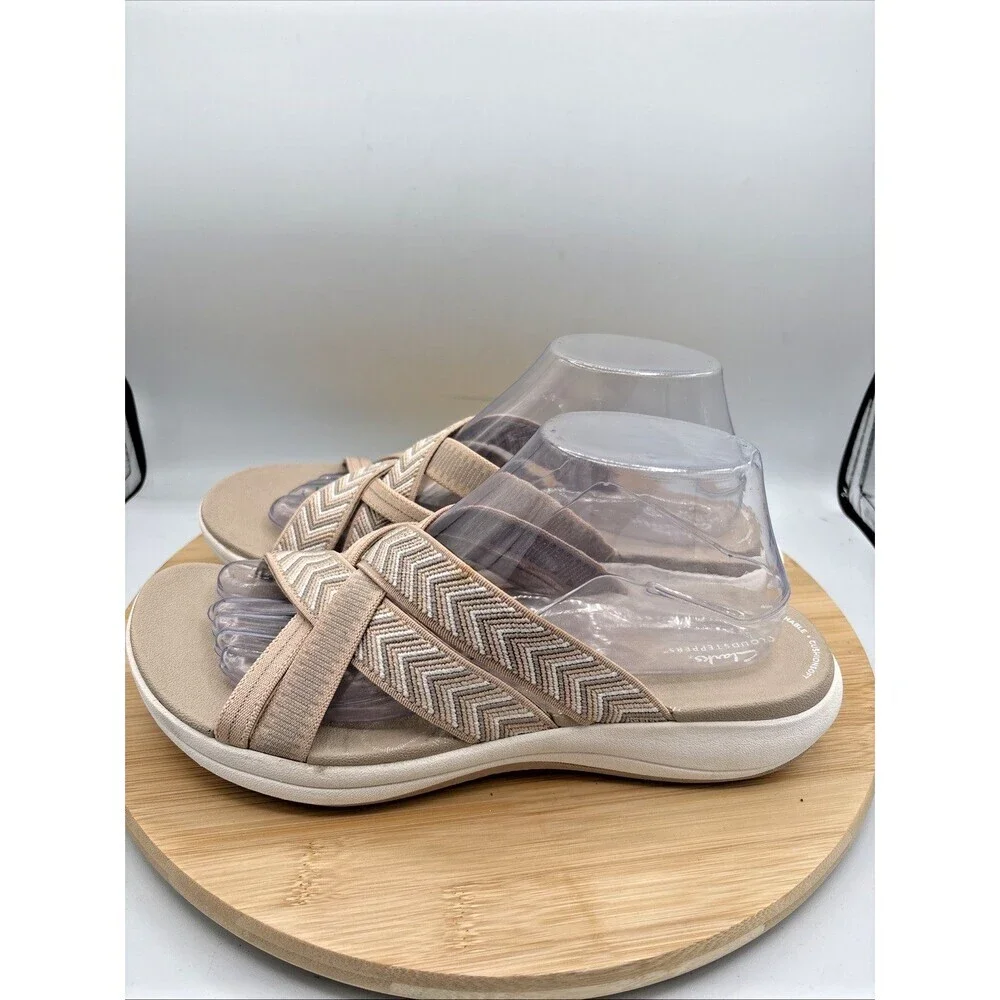 Clarks CloudSteppers Mira Isle Sand Textile Women's Sandals Size 10 Slide